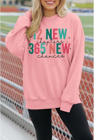 IZYJOY Happy New Year Sweatshirt for Women New Years Eve Crewneck Shirt Holiday Long Sleeve Oversized Pollover Tops in Kuwait