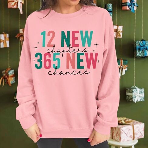 IZYJOY Happy New Year Sweatshirt for Women New Years Eve Crewneck Shirt Holiday Long Sleeve Oversized Pollover Tops in Kuwait