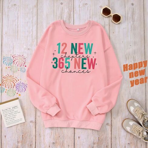 IZYJOY Happy New Year Sweatshirt for Women New Years Eve Crewneck Shirt Holiday Long Sleeve Oversized Pollover Tops in Kuwait