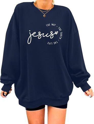 MOUSYA Jesus Oversized Sweatshirt Woman Christian Sweater Jesus The Way The Truth The Life Shirt Religious Long Sleeve Tops in Saudi Arabia