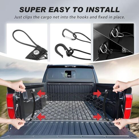 Karltys Envelope Style Truck Bed Cargo Net لنيسان فرونتير 2022-2024 2025، مرنة للغاية وشديدة التحمل للشاحنة بيك اب فرونتير شبكة سرير مقسم شبكة نايلون منظم تخزين شبكي مع خطافات معدنية in Kuwait