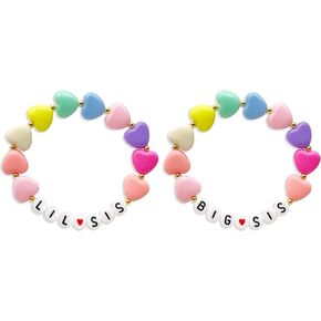 HUASAI 2PCS Big Little Sister Bracelet Gifts for Girl Colorful Acrylic Heart Beaded Bracelets Sister Jewelry…