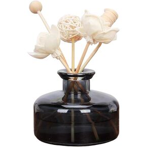 1Pcs 200ml/6.8oz Round Glass Diffuser Bottle for Reed Aromatherapy Bottle Essential Oils Container Decorative Glass Bottles Diffuser Jars for Home Fragrance Accessories (Black)