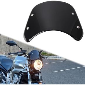Motorcycle High Windshield Front Fly screen Universal Windscreen with Mount Bracket for 5" to 7" Round Headlight with Bolts on The Side,Black Wind Deflector