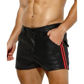 Arjen Kroos Men's Sexy Leather Shorts Rave Hot Short Pants with Pockets