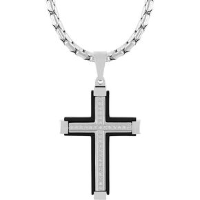 Men's Black Stainless Steel Necklace Crucifix Pendant Men 24" Chain with Pendant