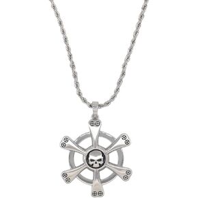 Men's nautical rudder stainless steel skull necklace