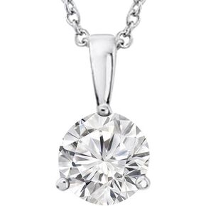 0.5 Carat 14K White Gold Round Diamond 3 Prong Solitaire Pendant Necklace D-E Color I1 Clarity