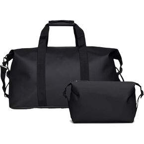 RAINS Travel Bundle, Black - Hilo Weekend Bag and Large Wash Bag for women and men