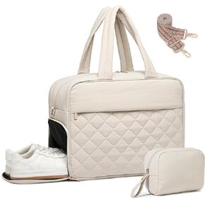 BAVERGE Travel Duffle Bag, Quilted Puffy Overnight Weekender Bags for Women with Shoe Compartment, Puffer Gym Yoga Bag for Carrying Personal Items, Carry-on Tote Duffel Bag with Luggage Sleeve