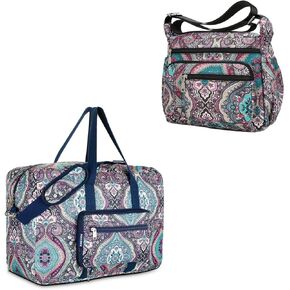 F.FETIVIN Weekender Bag Carry On Bag Travel Duffle Bag &Crossbody Lightweight Nylon Travel Purses