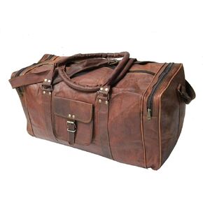 24" Men'S Genuine Leather Jeans Duffle Travel Overnight Gym Bag Big Brown