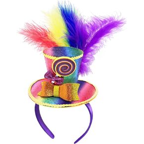 Dolkoic Sequin Mini Top Hat Headband Colorful Feather for Halloween Tea Party Christmas New Year Eve Party