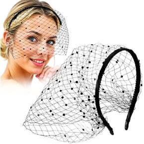 Mesh Veil Headband Black Lace Veil 1920s Fascinator Headpiece Bridal Wedding Tea Party Fascinator Veil For Woman Girl
