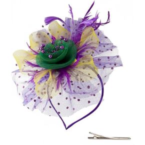 Mardi Gras Fascinator Hat for Women,Mardi Gras Headband,Mardi Gras Hat,Tea Party Feather Headband Hair Clip,Mardi Gras Hair Accessories for Tea Party Weddings Cocktail,Mardi Gras Outfit for Women