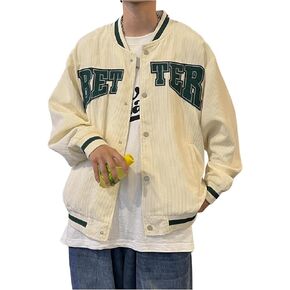 SHENHE Men's Corduroy Varsity Jacket Letter Patched Baseball Jacket Loose Letterman Jacket