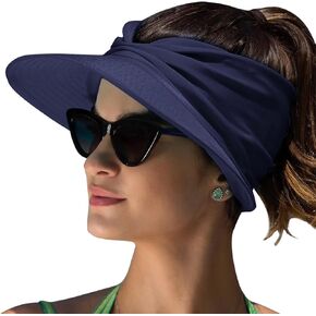 Wide Brim Sun Hats for Women Girls, Hollow Top Foldable Sun Visor UV Protection Sports Beach Ponytail Cap Summer