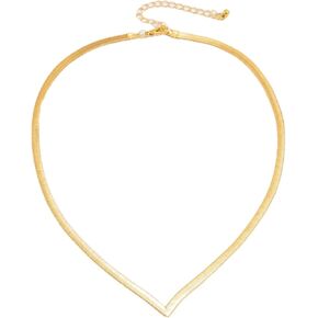 14K Gold Flat Snake Chain Choker Necklaces, Simple Minimalist V-Shaped Short Collar Clavicle Necklace Women Jewelry, Herringbone Necklace for Women