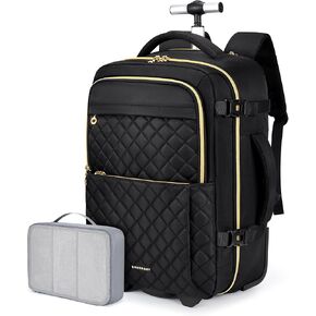 BAGSMART Rolling Backpack for Women, Wheeled Backpack with Packing Cube, Travel Backpack with Wheels, Carry On Suitcase Bag with Wheels 17 Inch Large Roller Backpack, Black