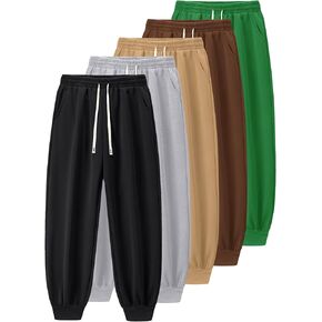 5 Pcs Men's Casual Pants, Elastic Waist, Drawstring, Ribbed Cuffs, Assorted Colors, All Season