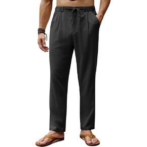 Beotyshow Men's Linen Pants Casual Elastic Waist Drawstring Yoga Beach Pant Lightweight Loose Fit Trousers Pants