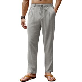 Beotyshow Men's Linen Pants Casual Elastic Waist Drawstring Yoga Beach Pant Lightweight Loose Fit Trousers Pants in Kuwait