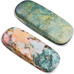2 Pcs Hard Shell Eyeglasses Case,Ripple Pattern Protective Case for Glasses,PU Leather Eyeglass Case