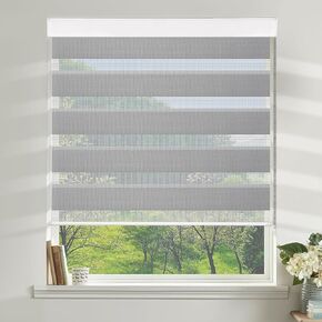 Allesin Zebra Blinds for Windows Blackout Zebra Roller Window Shades، رمادي فاتح 72 بوصة × 48 بوصة، طبقة مزدوجة لتصفية الضوء من الأشعة فوق البنفسجية وحماية الخصوصية ليلا ونهارا للمنزل والمكتب