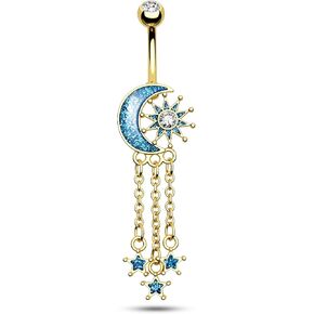 COCHARM Moon Dangle Belly Button Rings Gold 14g Star Belly Rings for Women Dangling Cute Nave Rings Boho Sun Belly Piercing Jewelry