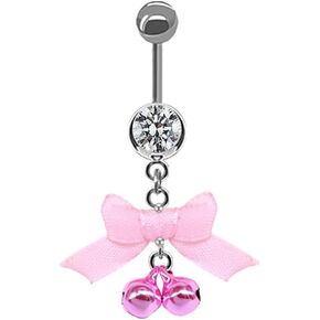 14G Christmas Colorful Jingle Bell Belly Button Ring for Women Stainless Steel Bowknot Star Wreath Dangle Belly Navel Barbell Rings Christmas Body Piercing Jewelry Festival Gifts
