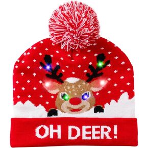 LED Christmas Beanie, Knitted Light Up Christmas Hats for Women Men Girls Boy