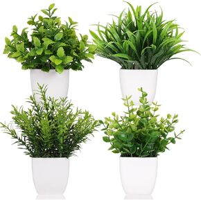 6 Pot Small Fake Plant Flowerpot Artificial Plastic Eucalyptus Plant Wheat Grass Shrub Plant Indoor Desk Coffee Table Bathroom Bedroom Home Decoration (6)