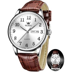 OLEVS Mens Watches Leather Watches for Men Classic Easy Read Watches,Analog Quartz Arabic Numerals Waterproof Watches for Men