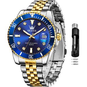 OLEVS Watch for Men Stainless Steel Business Dress Diamond Large Dial Waterproof Mens Watches with Date Wrist Watch