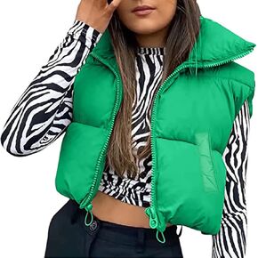 Karwuiio Women Cropped Puffer Vest Zip Up Stand Collar Sleeveless Padded Winter Puffy Vests Quilted Outerwear