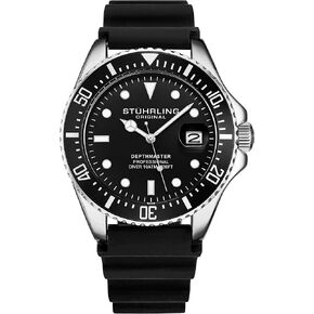Stuhrling Original Men's Watch Dive Watch Silver 42 MM Case with Screw Down Crown Rubber Strap Water Resistant to 330 FT