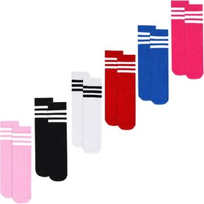 Kids Soccer Socks 6 Pairs, Knee High Stripes Athletic Socks for 3-10 Years Kids Big Toddlers Boys Girls