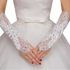 Specell Lace Rhinestones Fingerless Gloves Women Fingerless Lace Gloves Bridal Wedding Party Prom Costume Accessories Gloves