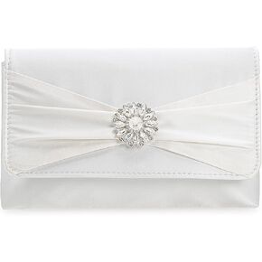 CHARMING TAILOR Evening Bag for Women Pleated Flap Satin Formal Purse Diamantes Brooch Embellished Clutch in Kuwait