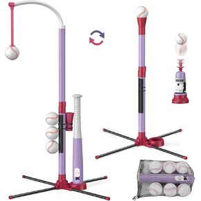 مجموعة كرات 2 في 1 من وي ووندرز - ارتفاع قابل للتعديل، مجموعة كرة تي مع آلة رمي أوتوماتيكية/6 كرات/مضرب بيسبول، لعبة بيسبول للأطفال الصغار للعب في الهواء الطلق، هدايا ألعاب رياضية للأطفال من سن 3 إلى 8 سنوات in Kuwait