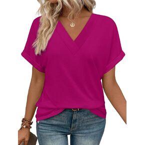 WIHOLL Womens Summer Tops Short Dolman Sleeve Shirts 2025 Fashion V Neck Outfits Clothes
