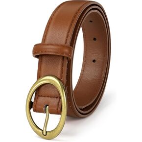 SANSTHS Women Leather Belts for Jeans Pants Dresses Fashion Ladies Waist Belt Gold/Silver Buckle