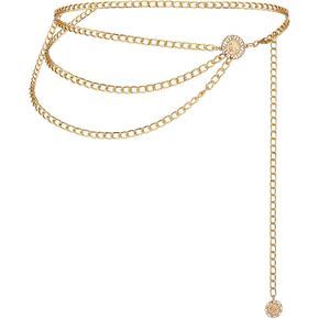 TIESOME Multilayer Metal Waist Chain, Women Dress Belt Silver Chain Belt Cute Belts for Women Adjustable Women Long Belt