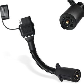 1 PC Car Plug Cord with Dust Cap, Single Function 7 Way Round to 4 Pin Wiring Connector, Car Plug Cord Accessory #DR-3, Universal for Most RVs, Trailers (Black)