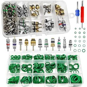 Car A/C Repair Kit, 270PCS O-Ring Set + 102PCS Car Air Conditioner Valve Core Kit with Double Head Install Tool, A/C R12 R134a Refrigeration Tire Valve Stem Cores, O-Ring Seals Kit