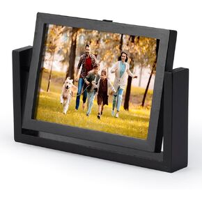 5x7 Picture Frame Double Sided Picture Frames Standing Desk Photo Frame Wood Picture Frame Stand Rotating HD Acrylic Covers Picture Frames Black Photo Frame for Tabletop or Desktop Vertical Display (5x7 Inch/1pcs)