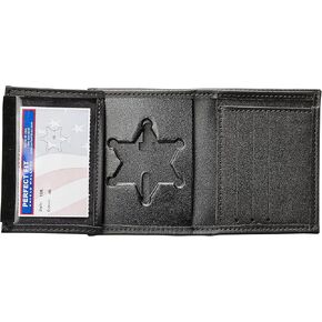 Perfect Fit NY County Sheriff Badge Holder Hidden Badge Wallet Six Point Star Badge Cutout Black Leather (cutout 46)