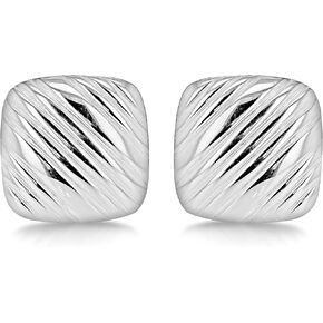 Tuscany Silver Men's Sterling Silver Ribbed 15mm Square Cufflinks