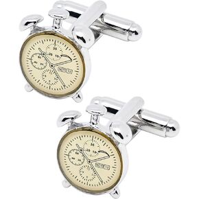 Cute Alarm Clock Cufflinks for Men In Gift Case Funny Wake-up Clock Silver Men's Cufflinks Set for Wedding Party Birthday Anniversary Dress