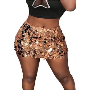 Floerns Women's Contrast Sequin Drop Waist Dancing Party Bodycon Mini Skirt